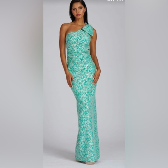 Rickie Freeman for Teri Jon Green Sequin Asymmetrical Gown - Picture 3 of 4